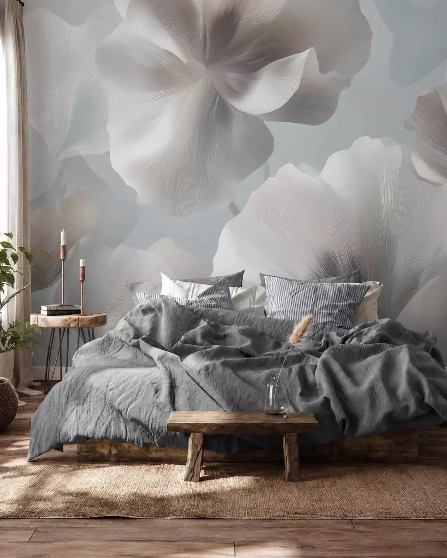 Papier peint Pétales de fleurs en soie volumineux dans des tons pastel délicats w09928