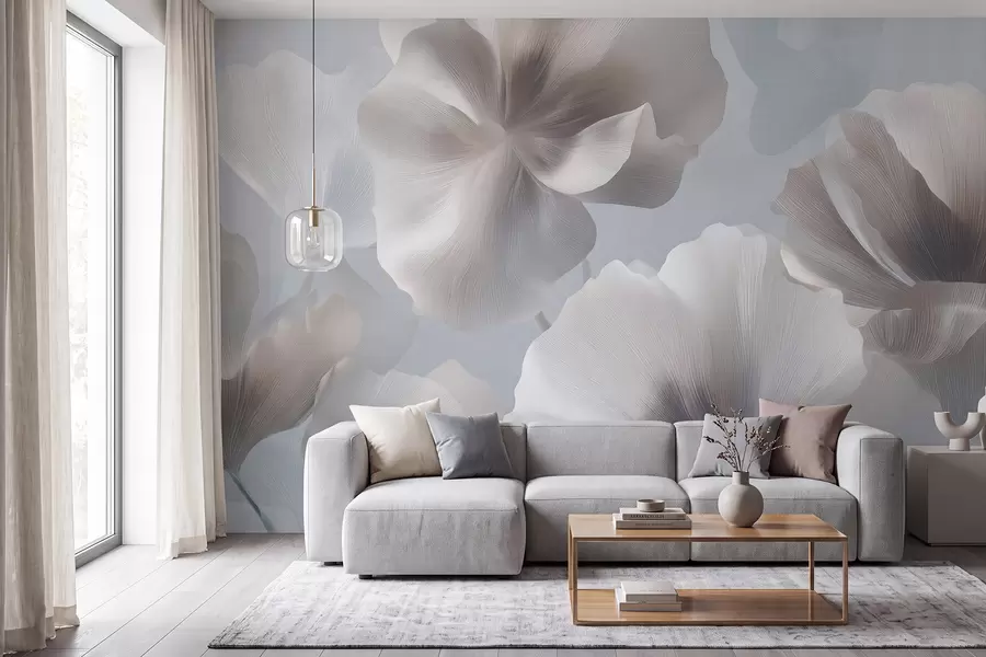 Papier peint Pétales de fleurs en soie volumineux dans des tons pastel délicats w09928