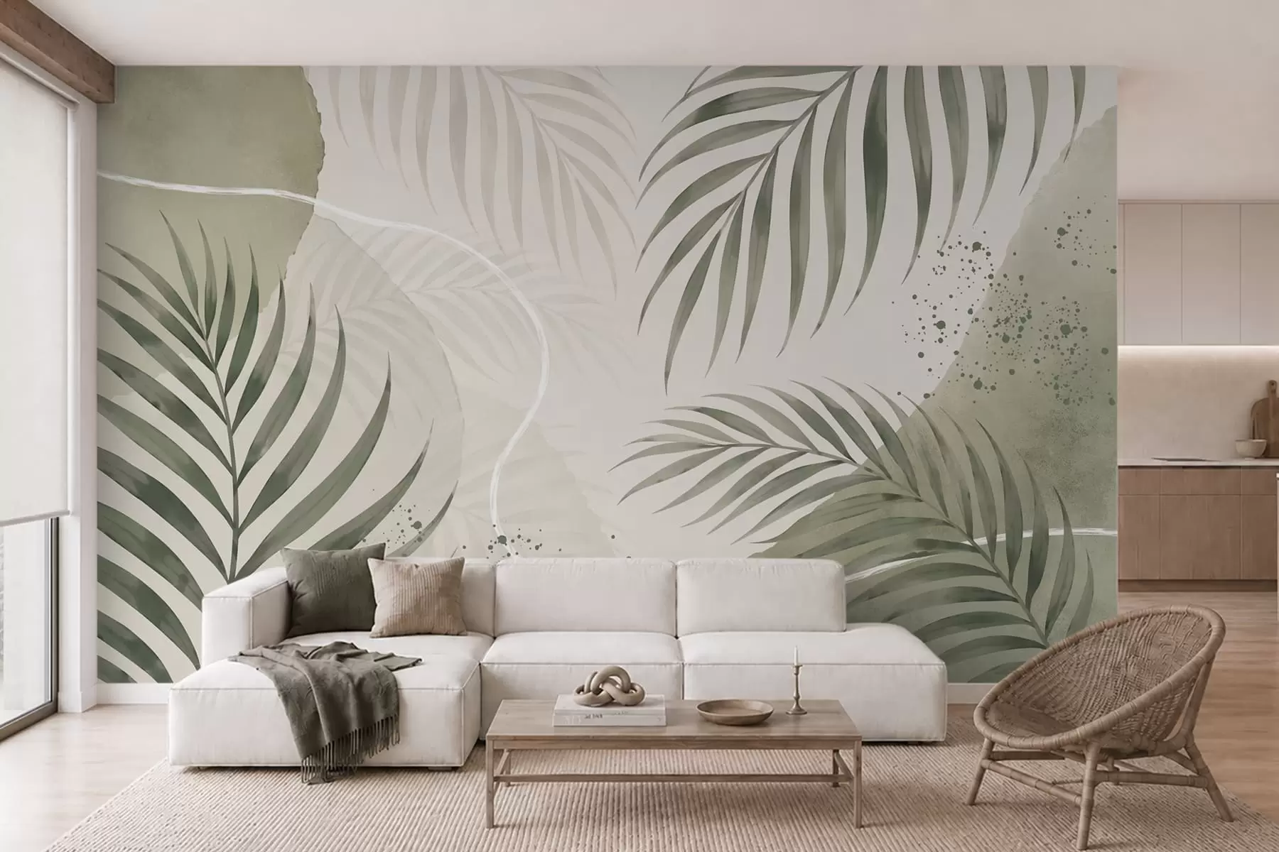 Papier peint Feuilles stylisées sur un fond neutre et doux w05728