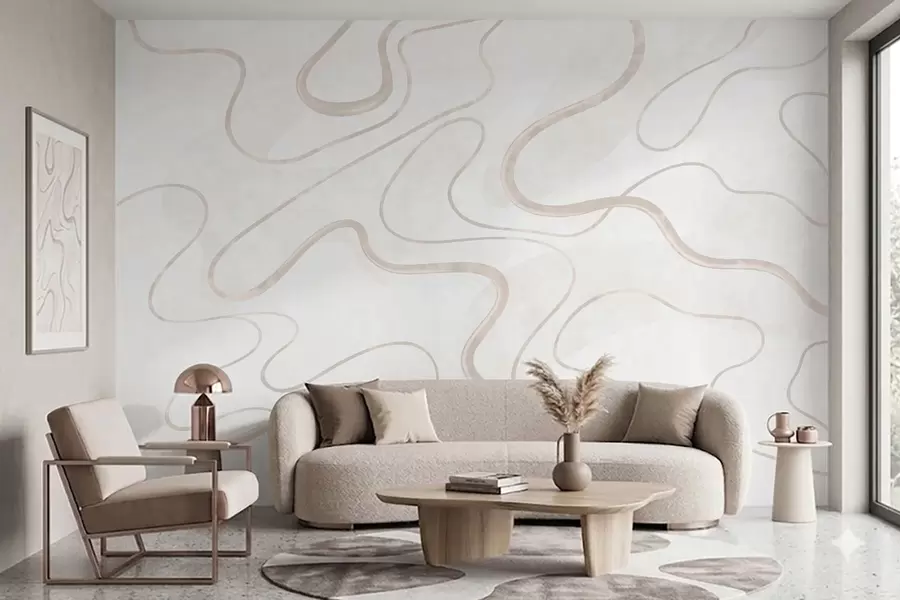 Papier peint Lignes fluides et abstraites sur un fond clair w05726