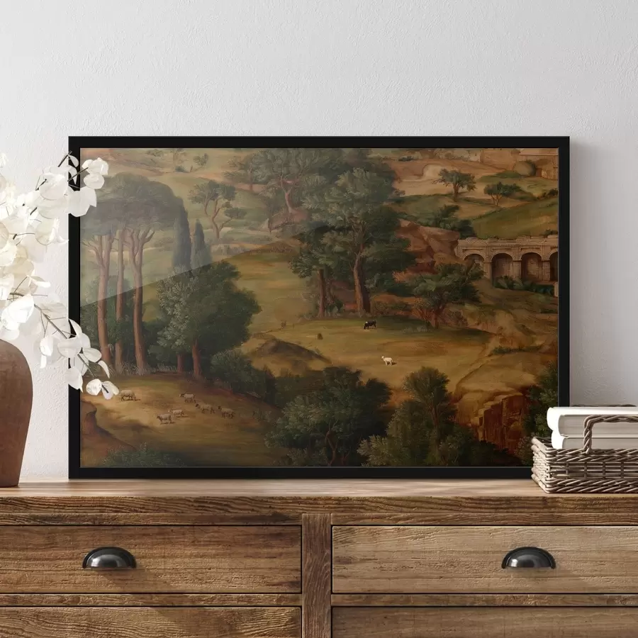 Papier peint Paysage champêtre avec des arbres et des ruines antiques f49675