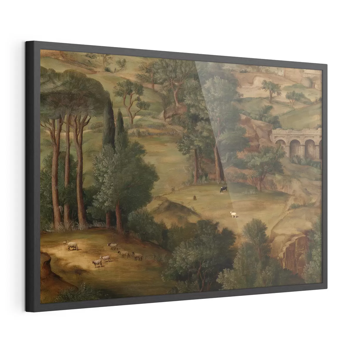 Poster Paysage champêtre avec des arbres et des ruines antiques f49675