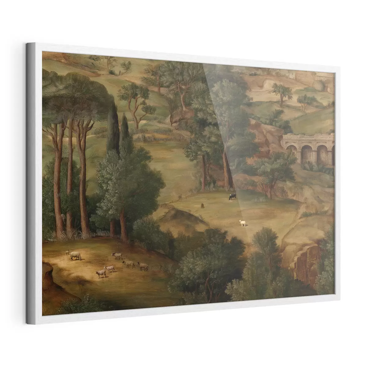 Poster Paysage champêtre avec des arbres et des ruines antiques f49675