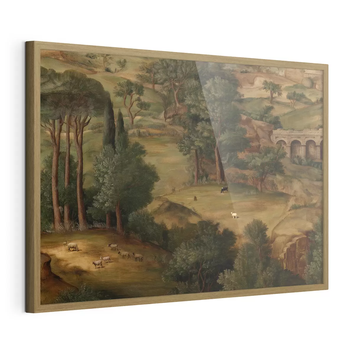 Poster Paysage champêtre avec des arbres et des ruines antiques f49675