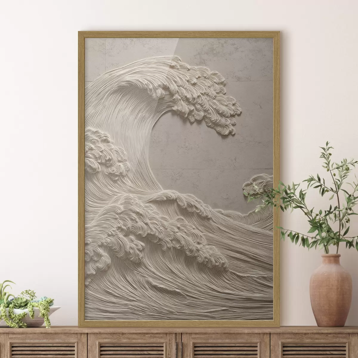 Poster Motif ondulé en relief dans des tons neutres clairs f49676