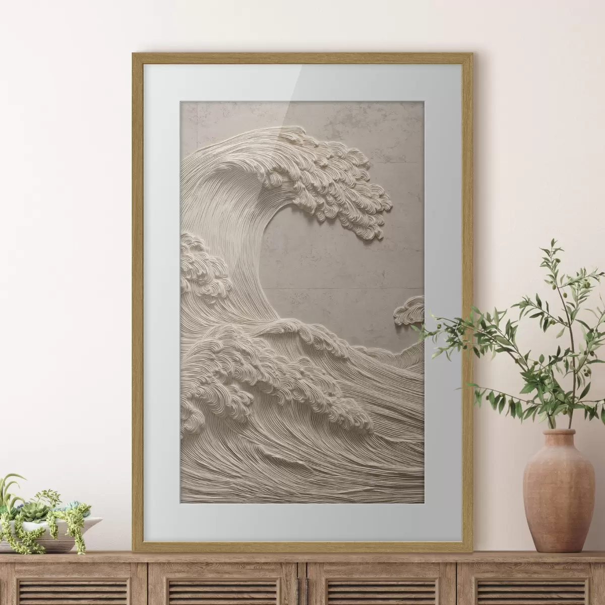 Poster Motif ondulé en relief dans des tons neutres clairs f49676
