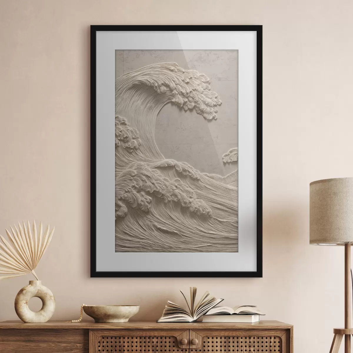 Poster Motif ondulé en relief dans des tons neutres clairs f49676