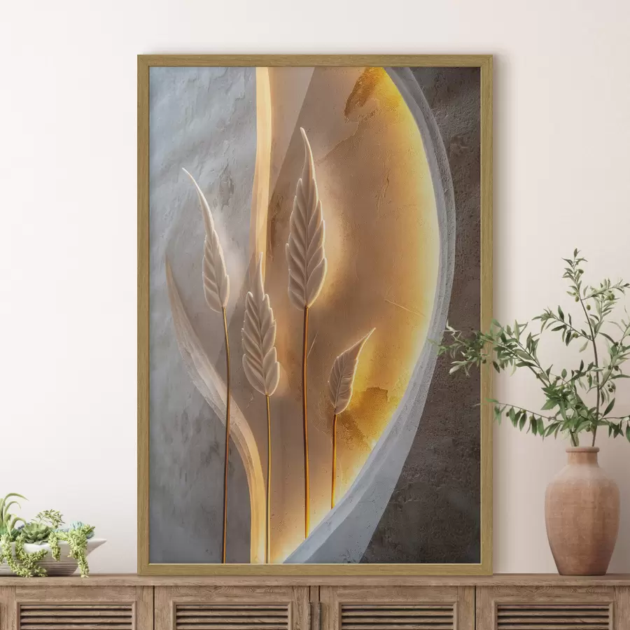 Papier peint Feuilles décoratives avec un rétroéclairage chaleureux f49681