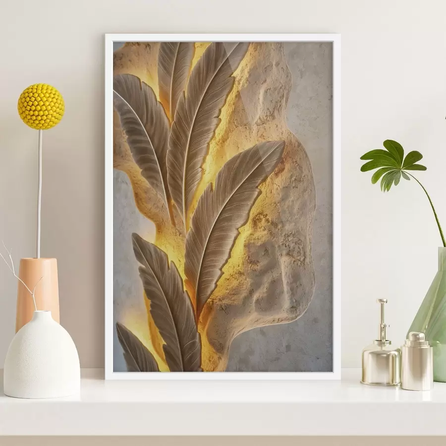 Papier peint Feuilles en relief sur une surface claire et texturée f49682