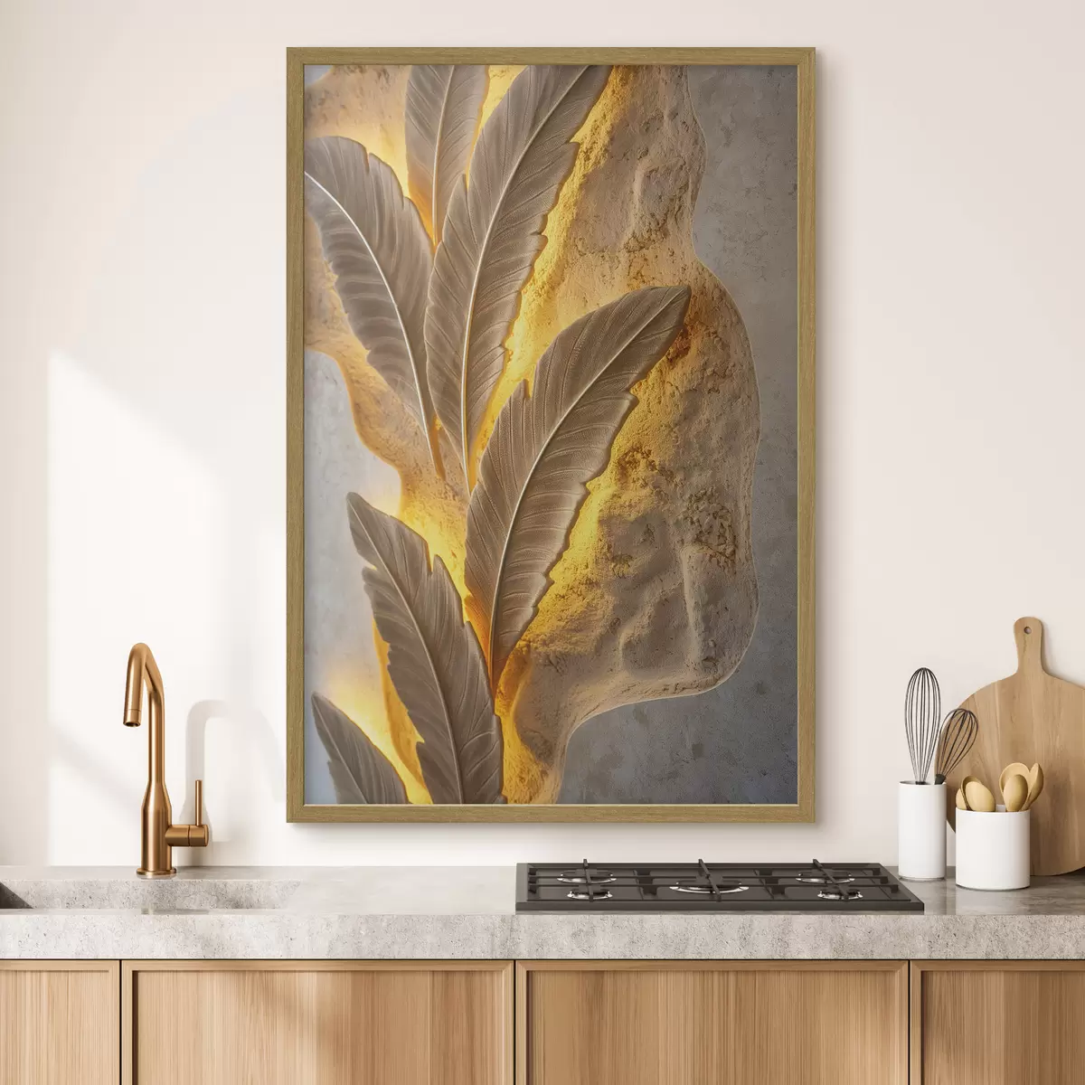 Poster Feuilles en relief sur une surface claire et texturée f49682