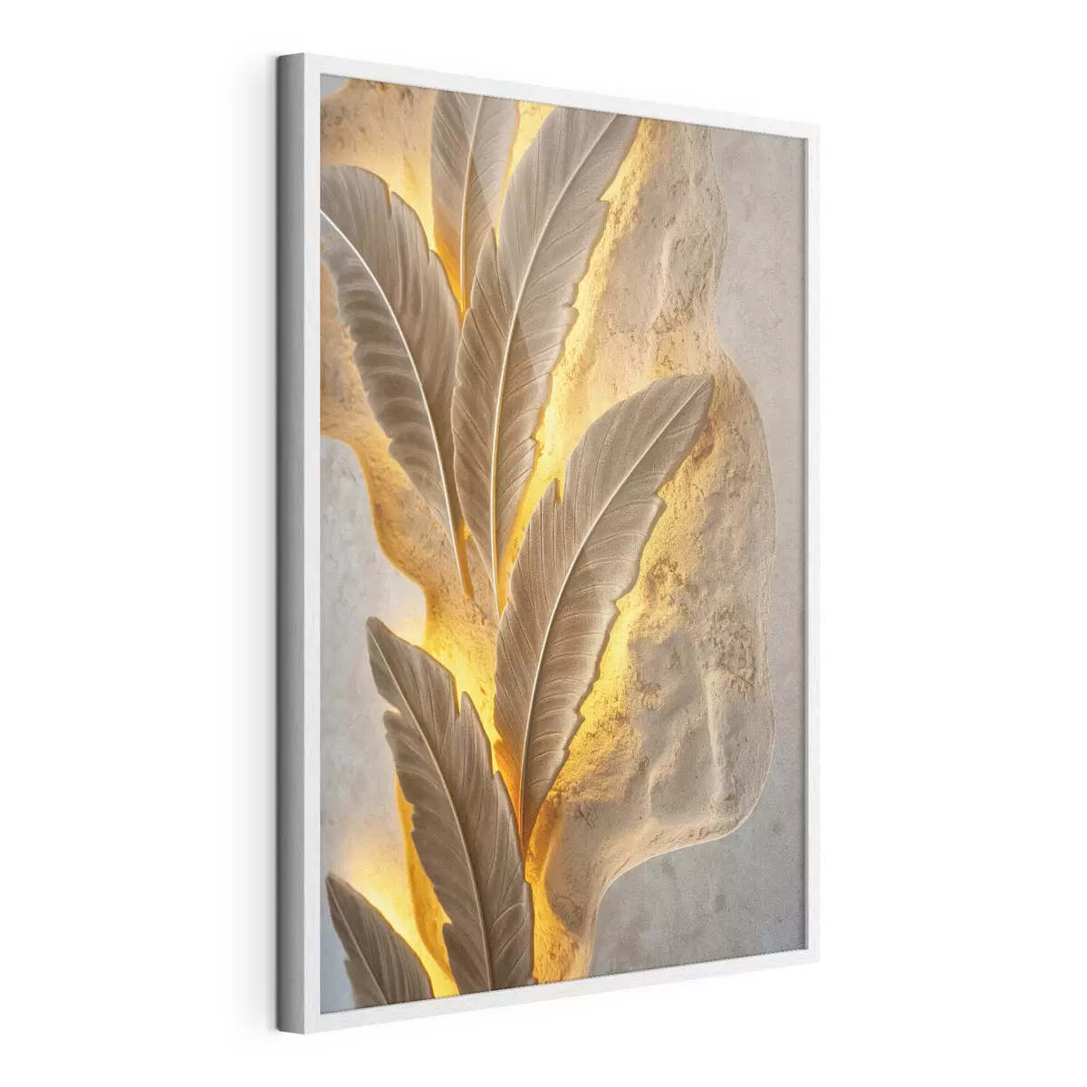 Poster Feuilles en relief sur une surface claire et texturée f49682