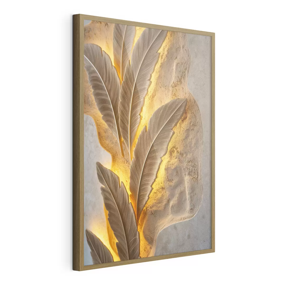 Poster Feuilles en relief sur une surface claire et texturée f49682