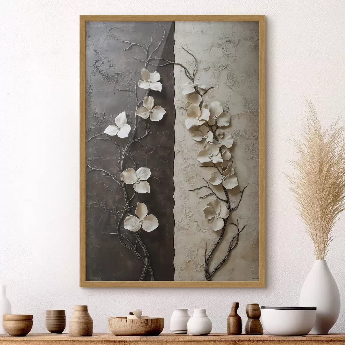 Poster Fleurs en relief sur un fond texturé contrastant f49688
