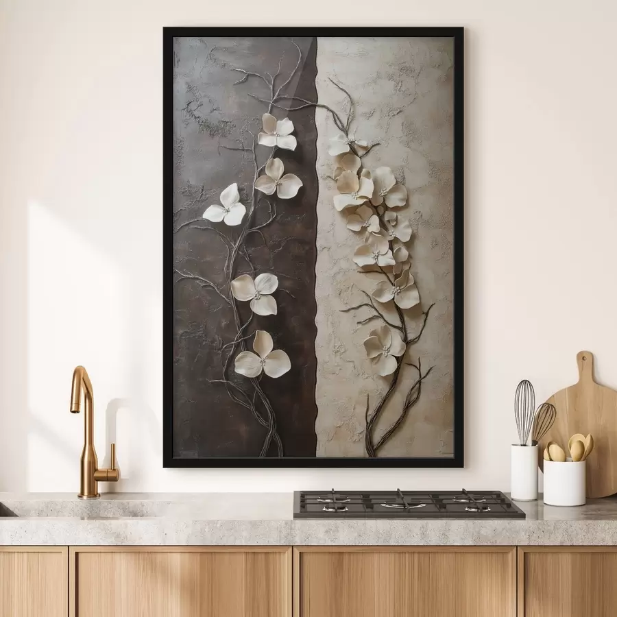Papier peint Fleurs en relief sur un fond texturé contrastant f49688