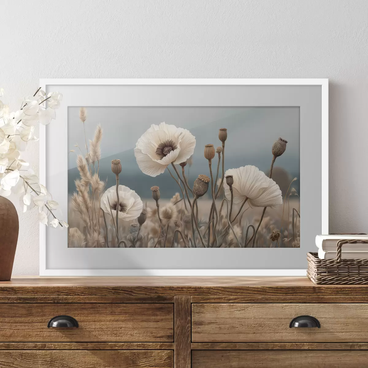 Poster Coquelicots des champs avec leurs capsules de graines f49691