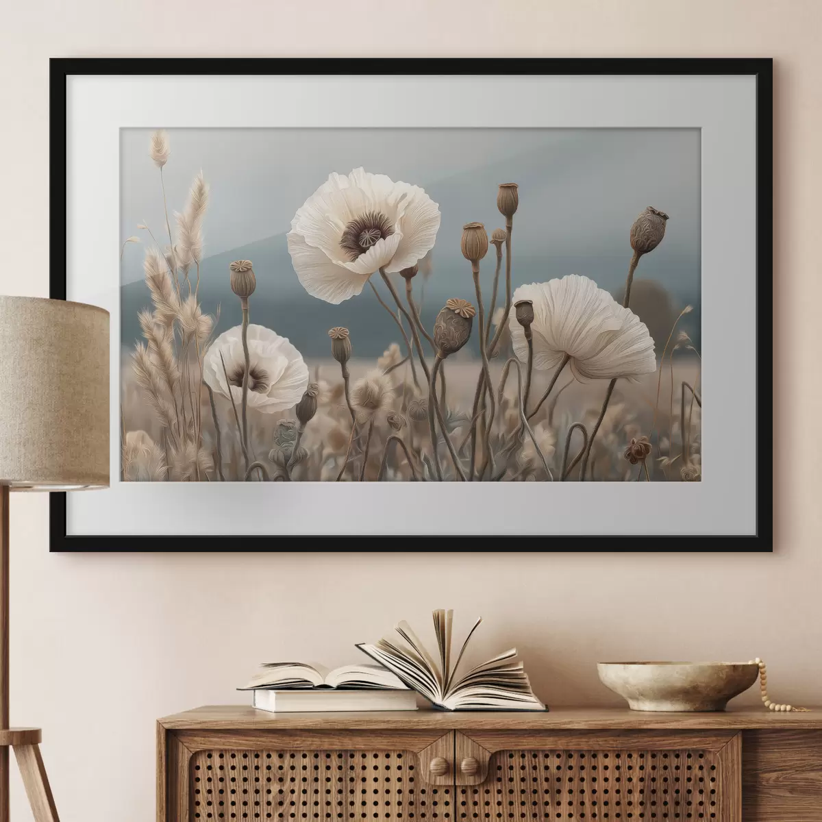 Poster Coquelicots des champs avec leurs capsules de graines f49691