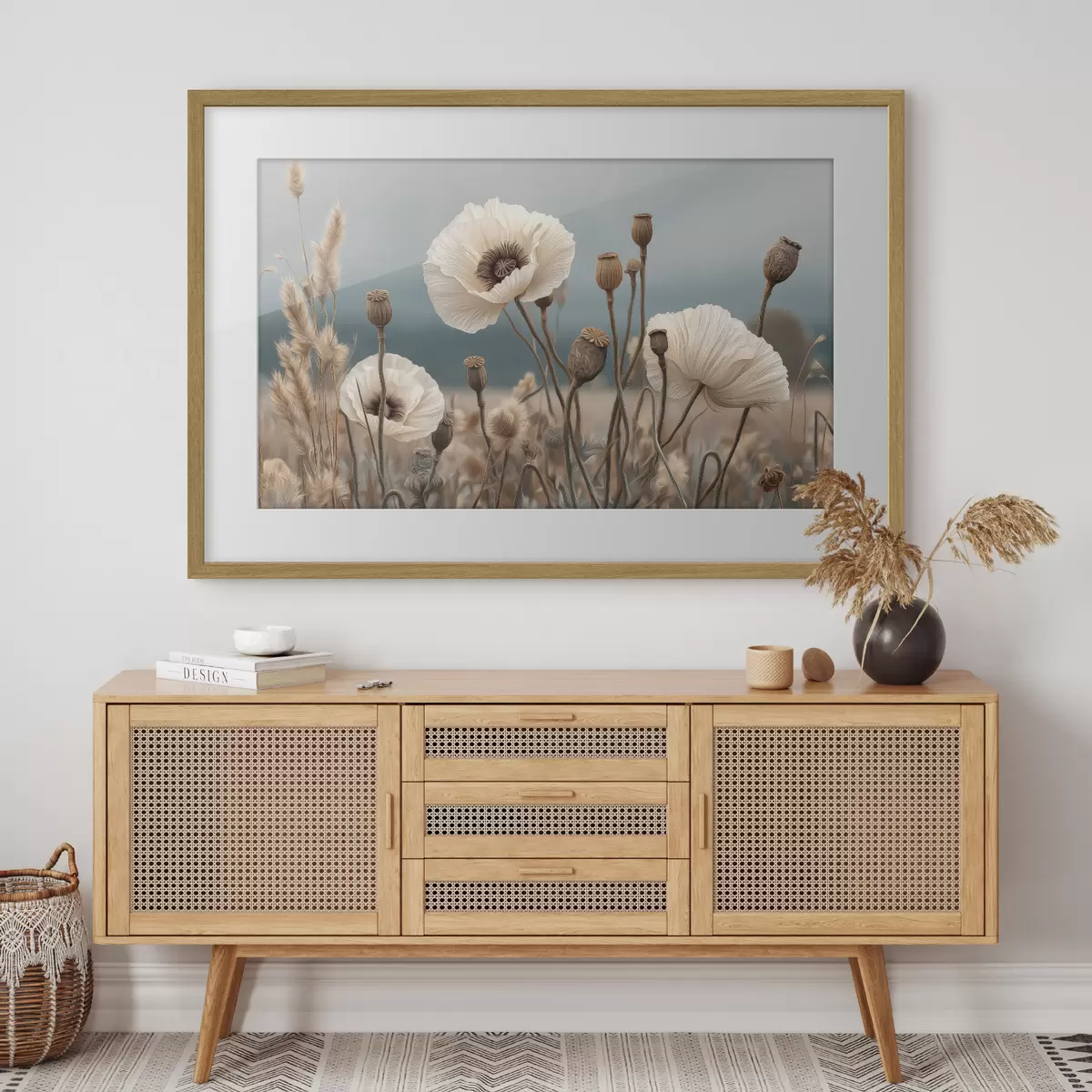Poster Coquelicots des champs avec leurs capsules de graines f49691