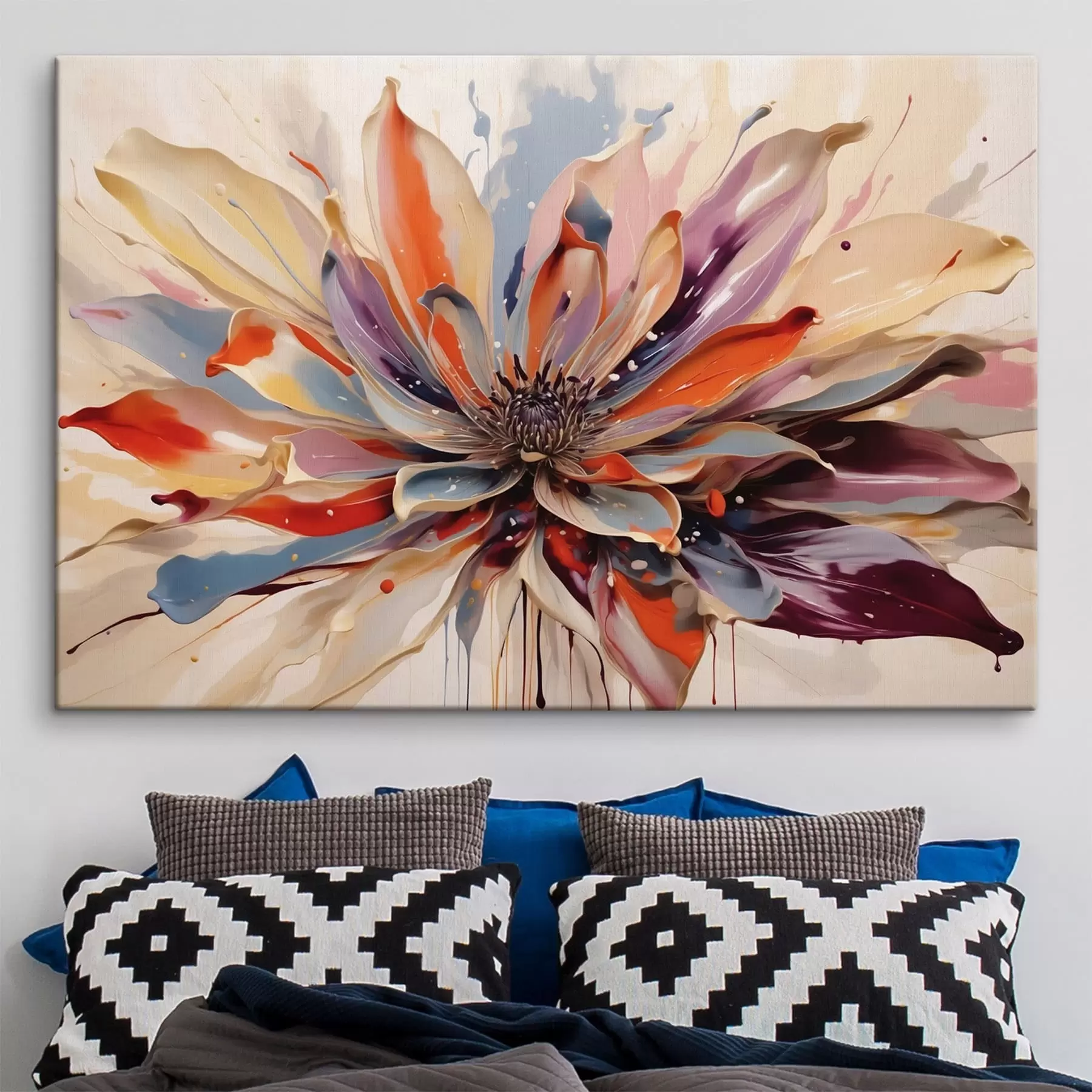 Tableau Fleur abstraite aux pétales aux couleurs vives s49358
