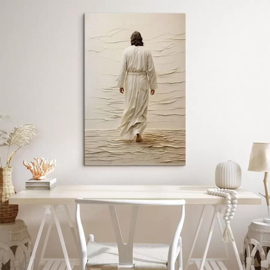 Tableau Une personne vêtue d'une robe claire qui avance s49359