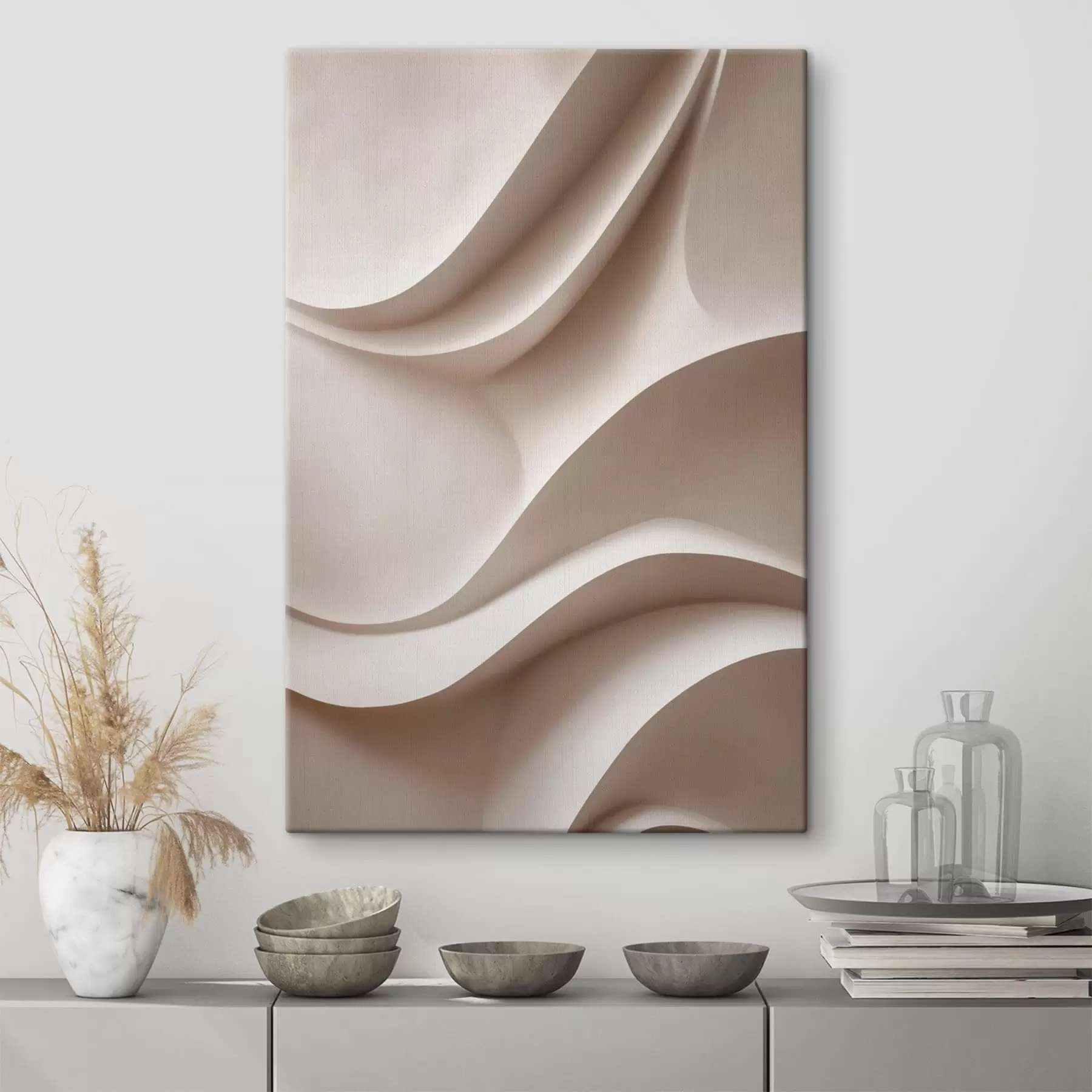 Tableau Des plis abstraits aux tons beige clair s49677