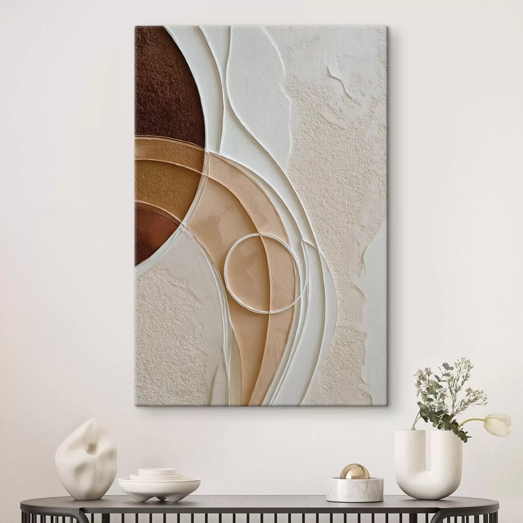 Tableau Composition abstraite composée d'arcs et de cercles fluides s49679