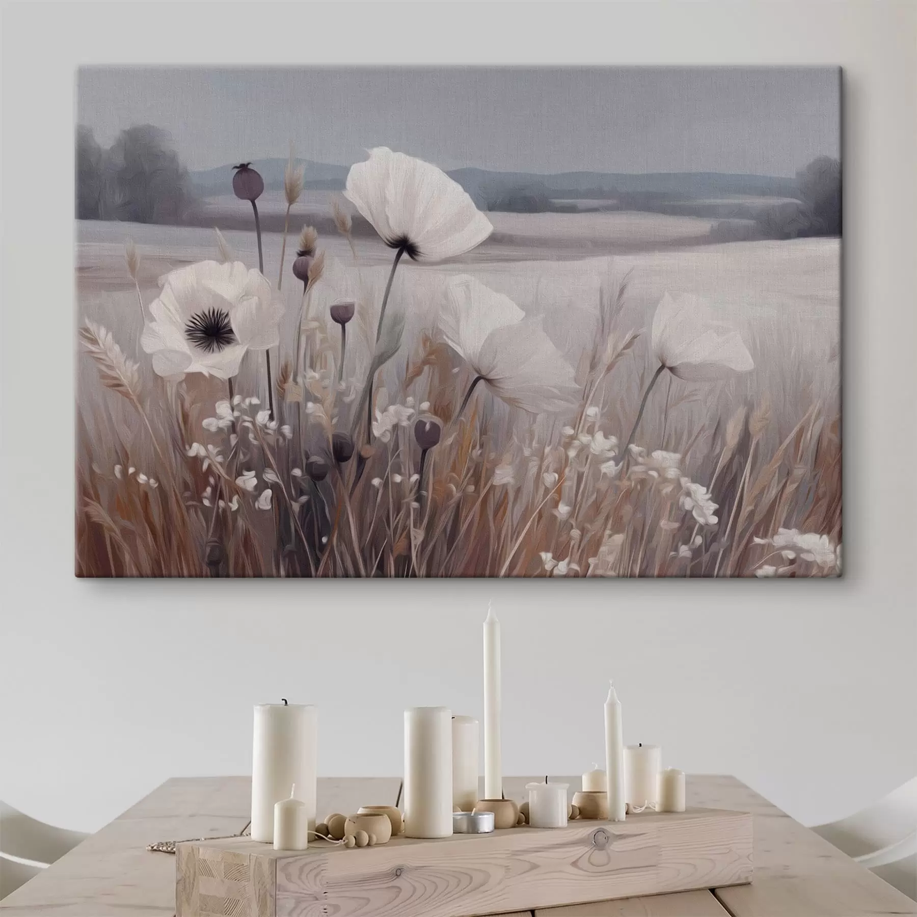 Tableau Des fleurs sauvages aux couleurs claires dans un paysage paisible s49680