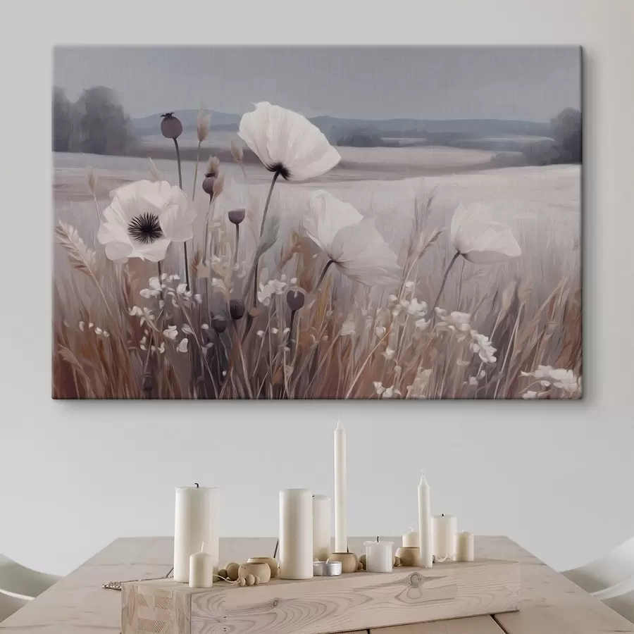 Tableau Des fleurs sauvages aux couleurs claires dans un paysage paisible s49680