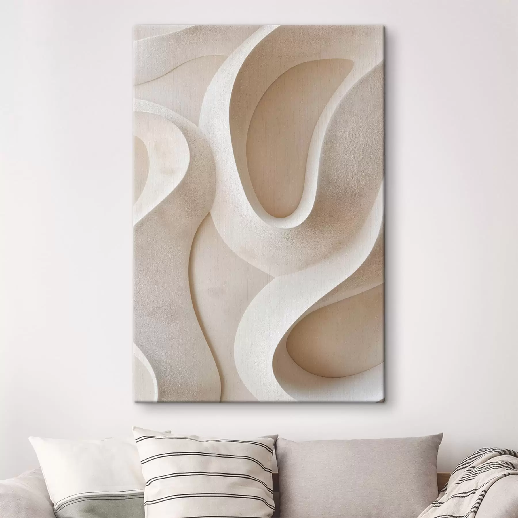 Tableau Formes abstraites et fluides dans des tons beige clair s49683