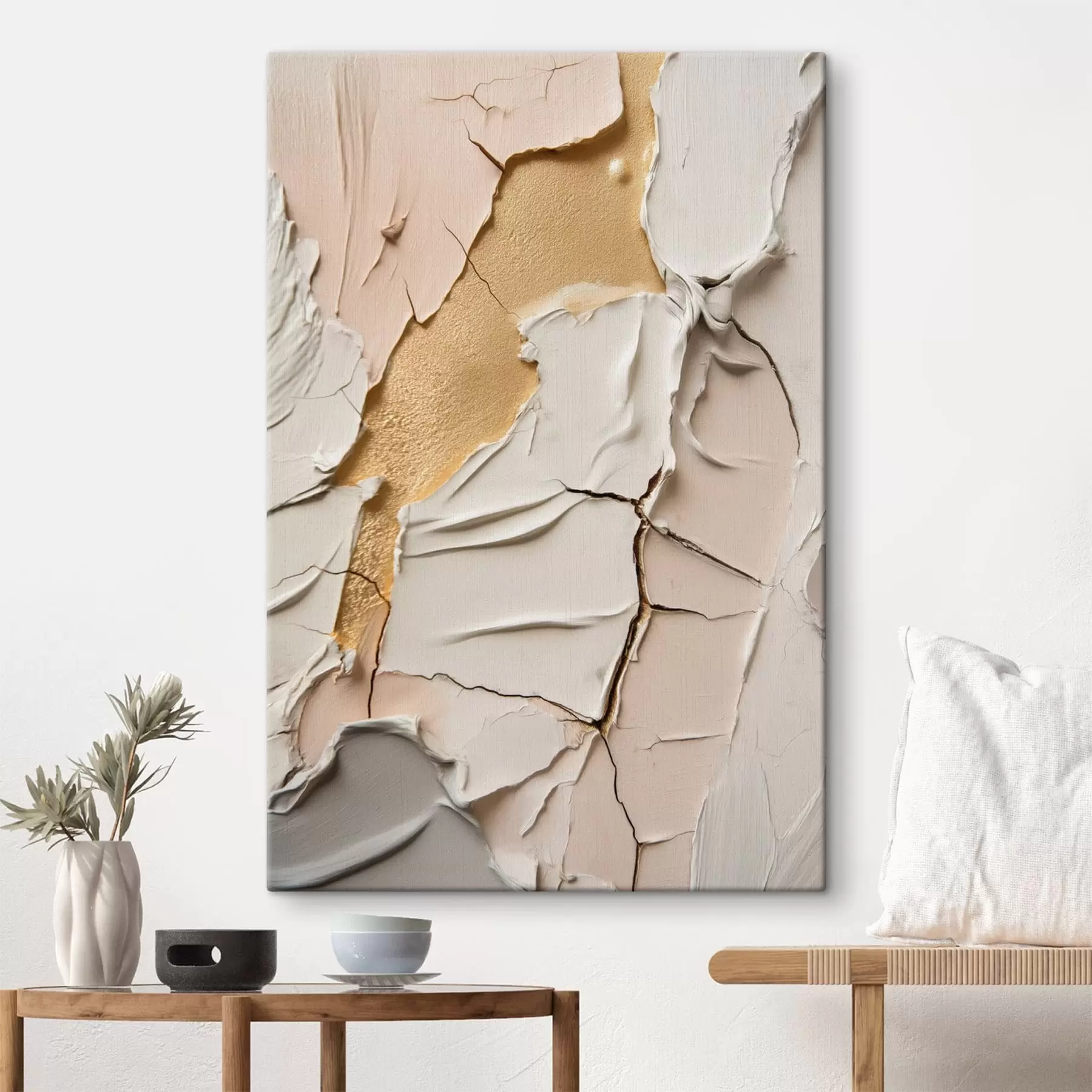 Tableau Surfaces claires et texturées, parsemées de fissures marquées s49686