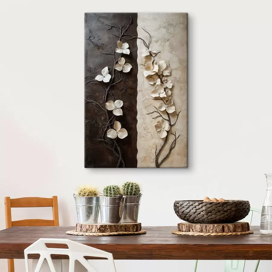 Tableau Fleurs en relief sur un fond texturé contrastant s49688