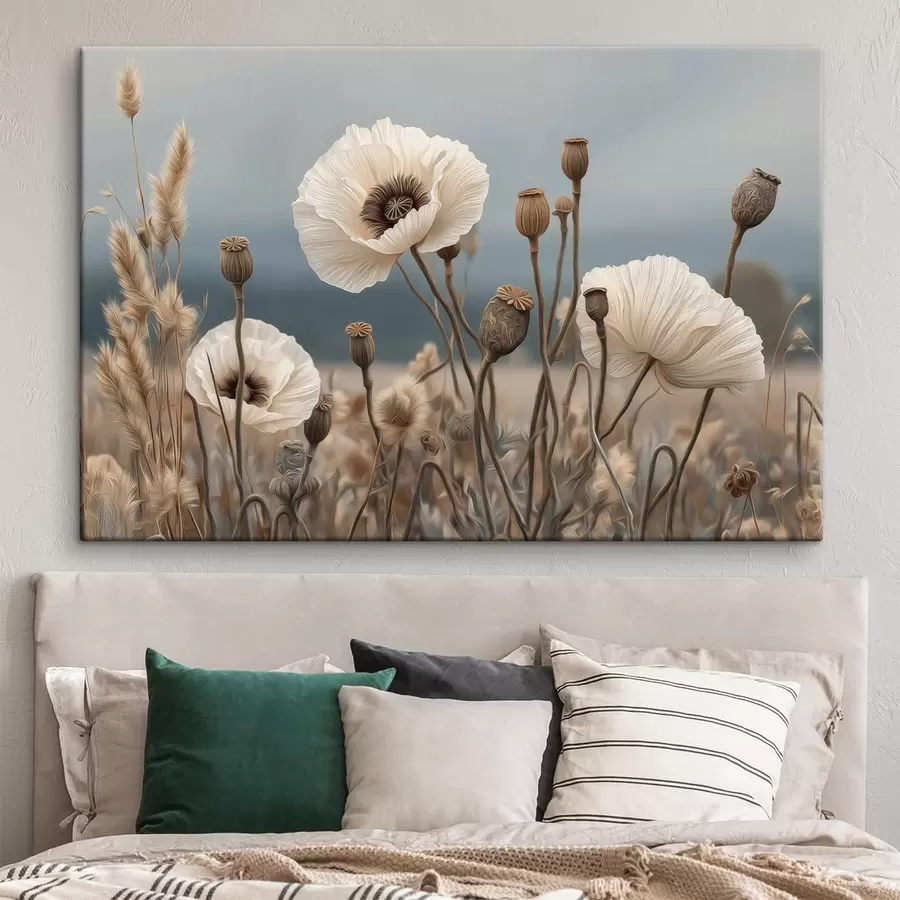 Tableau Coquelicots des champs avec leurs capsules de graines s49691