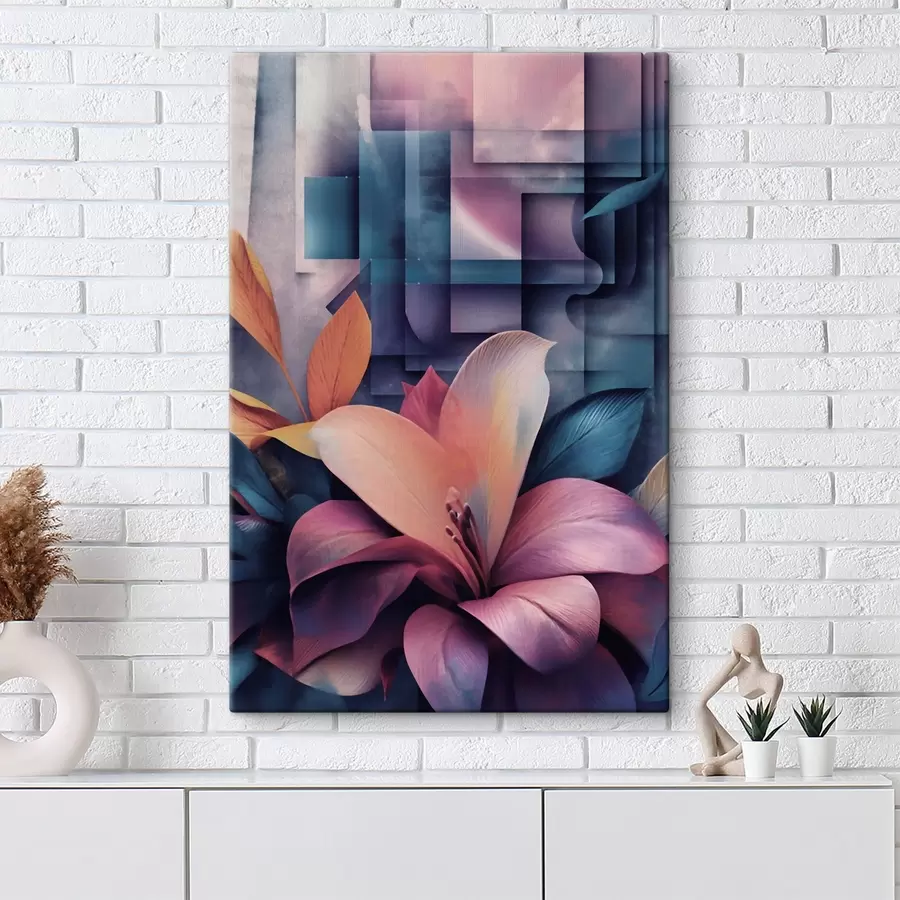 Tableau Abstraction géométrique dans des tons lilas s49731