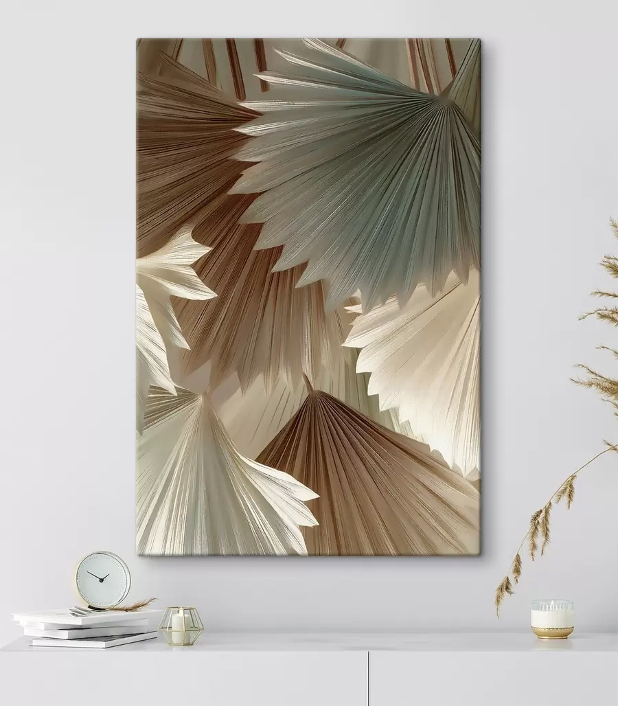 Tableau Feuilles tropicales dans des tons beiges s49737