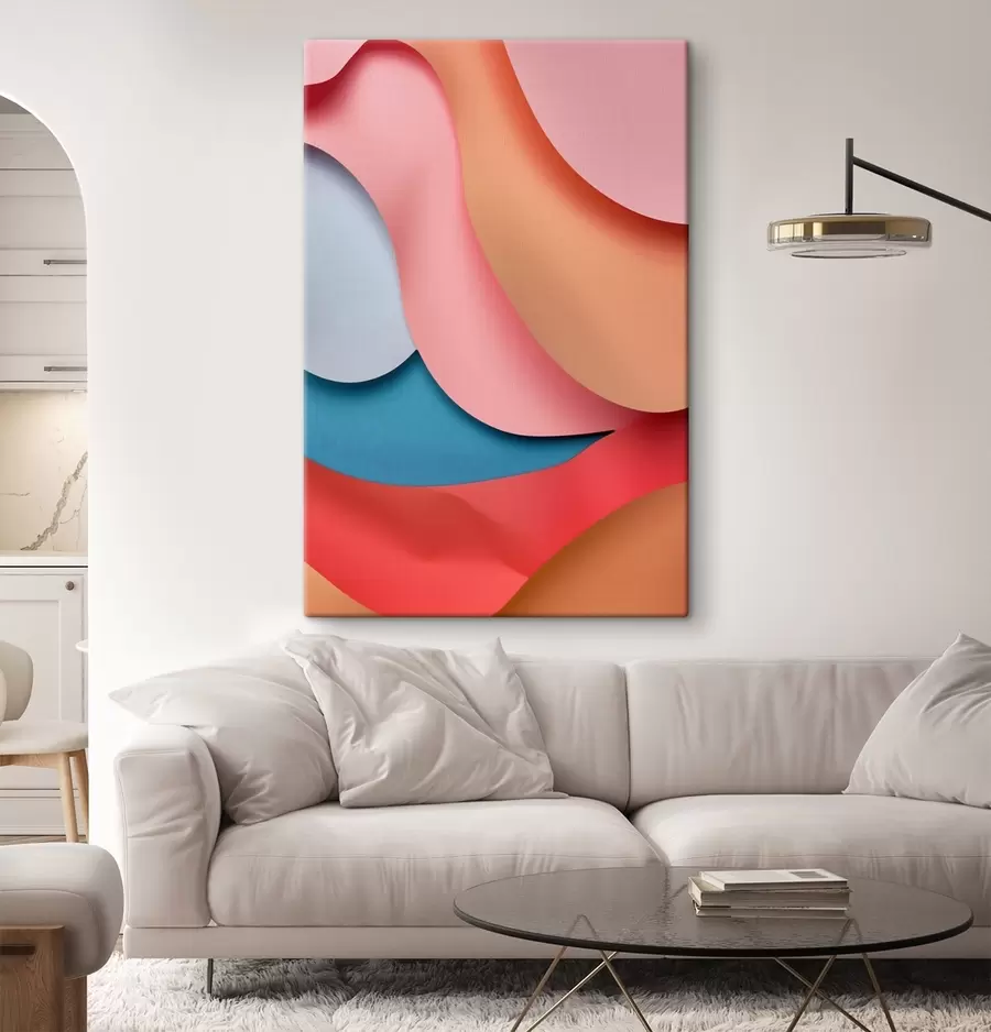 Tableau Abstraction volumétrique dans les tons corail s49743
