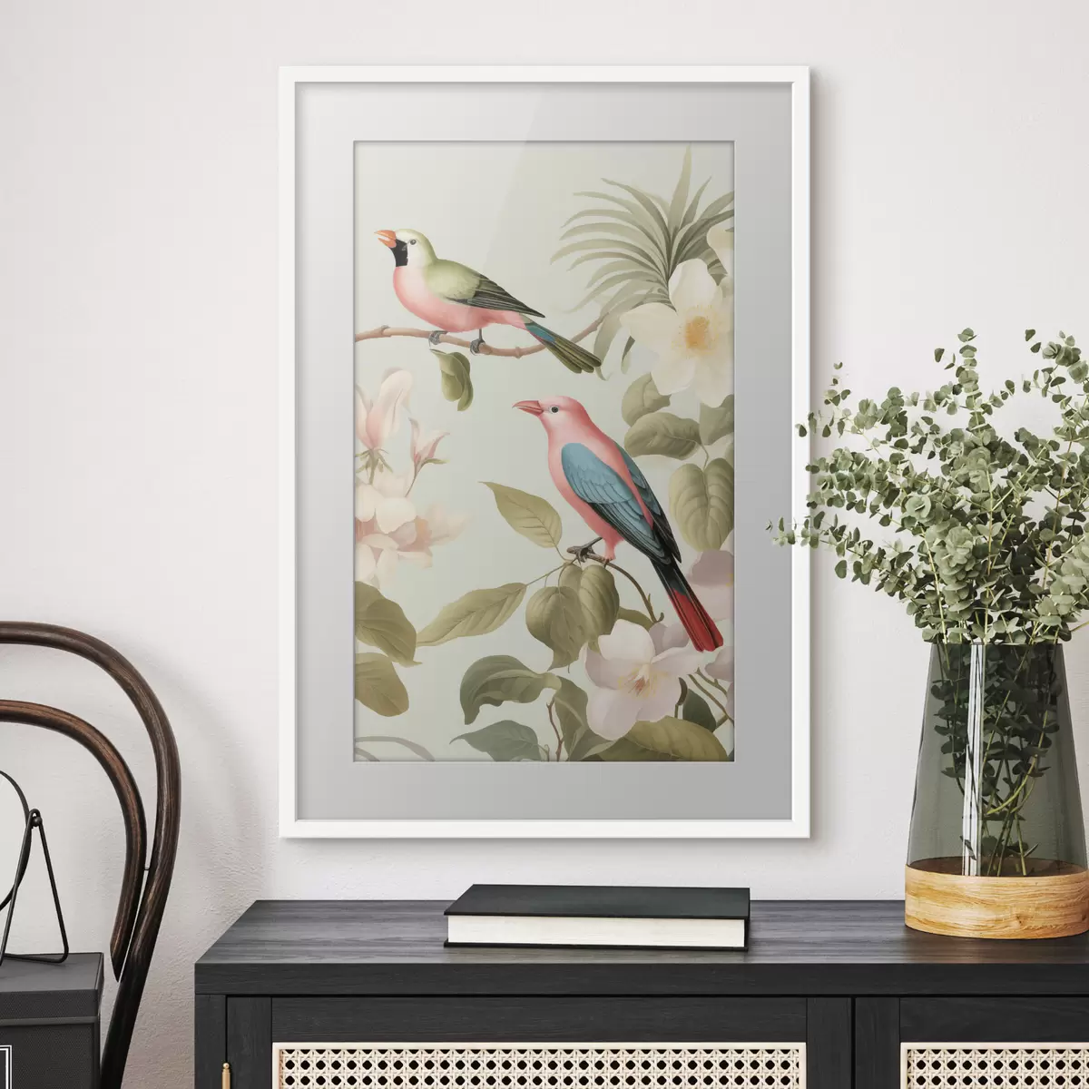 Poster Un colibri dans un jardin en fleurs f49733