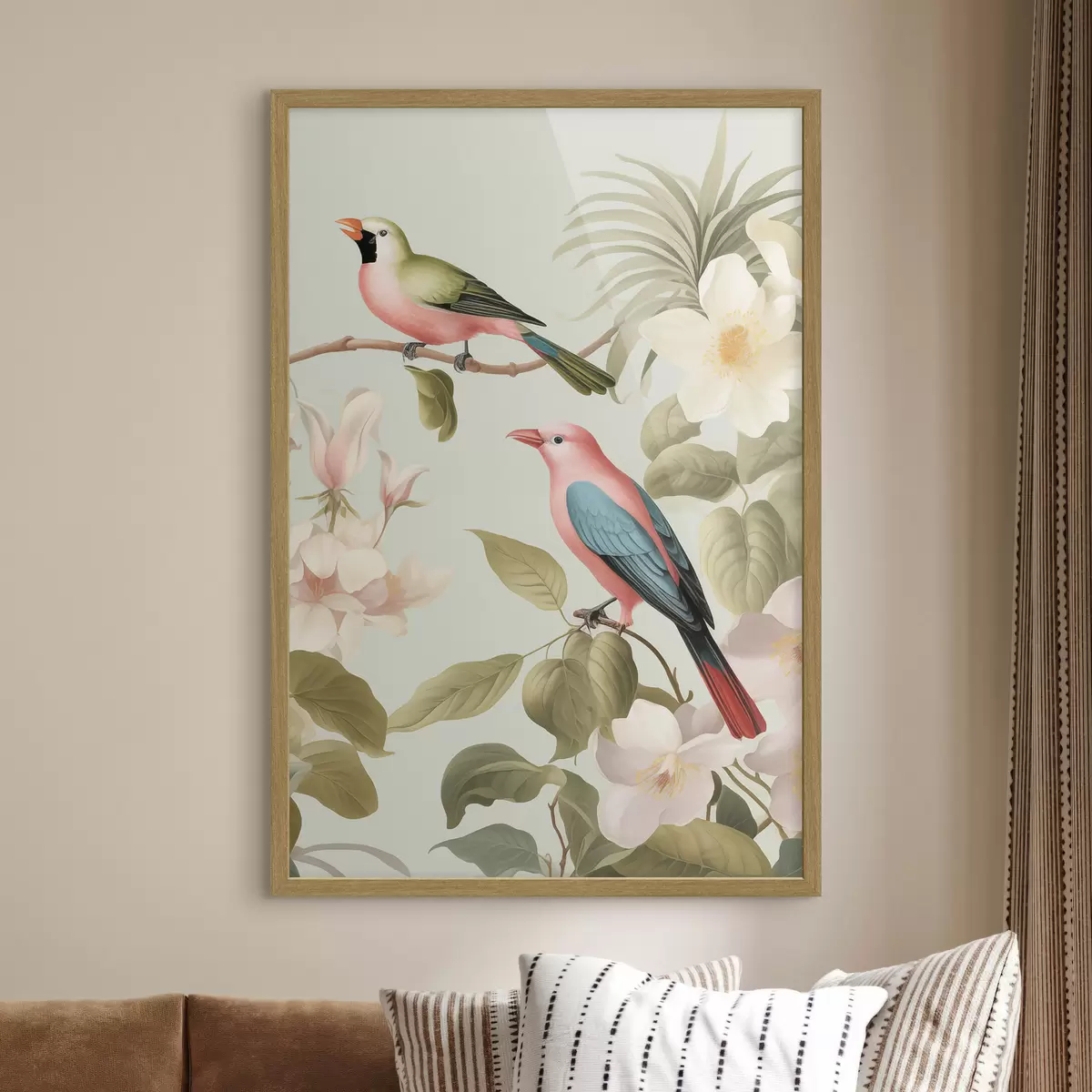 Poster Un colibri dans un jardin en fleurs f49733