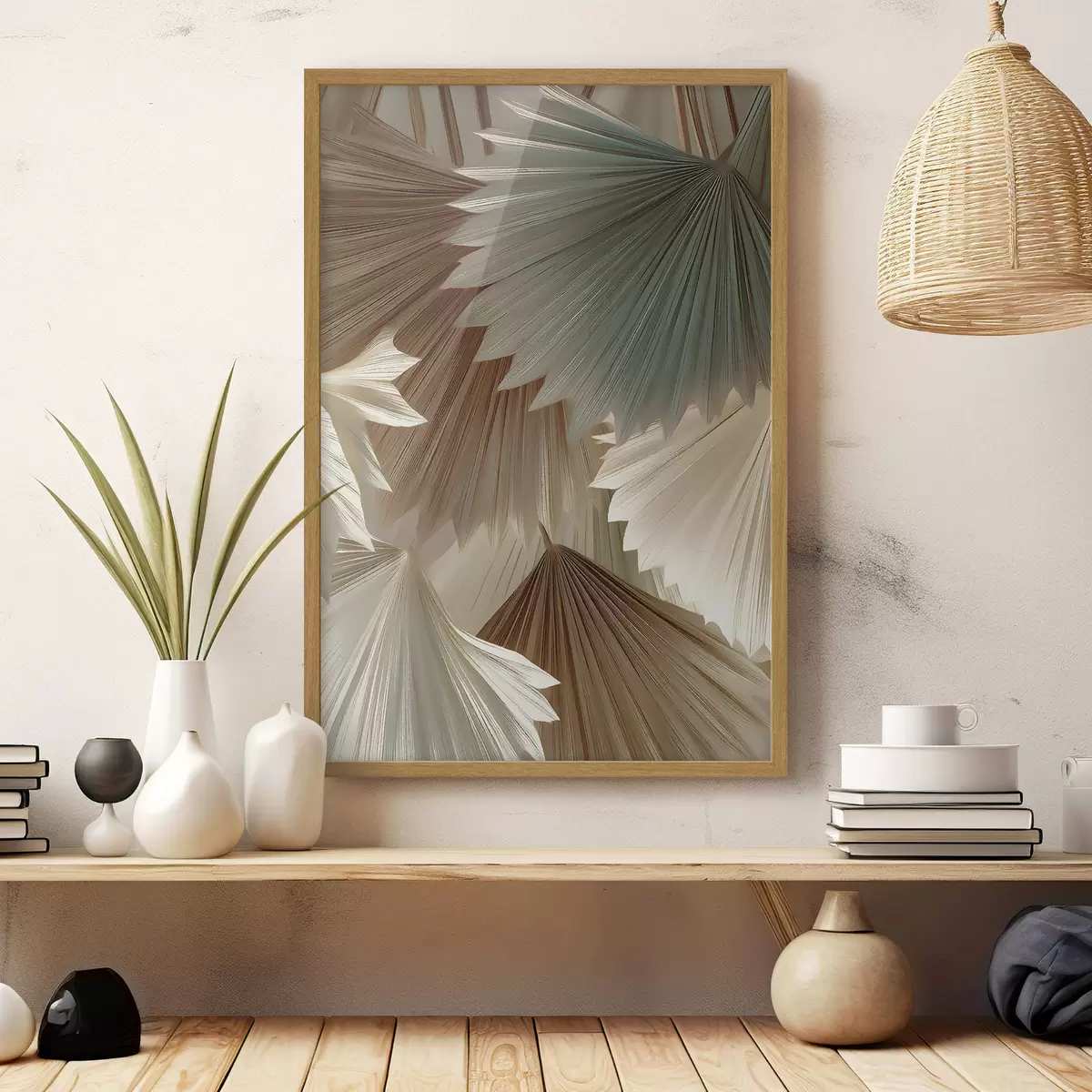 Poster Feuilles tropicales dans des tons beiges f49737