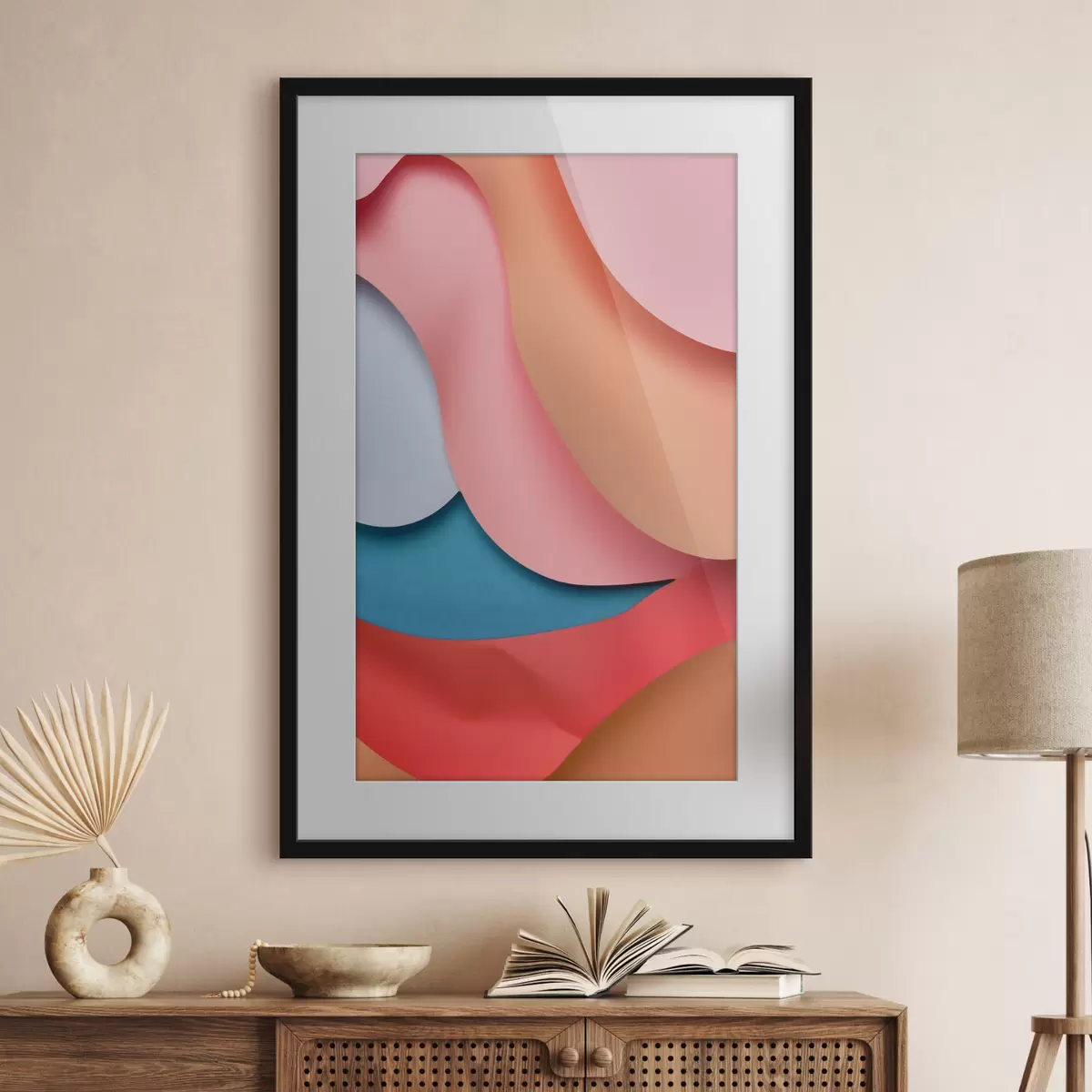 Poster Abstraction volumétrique dans les tons corail f49743