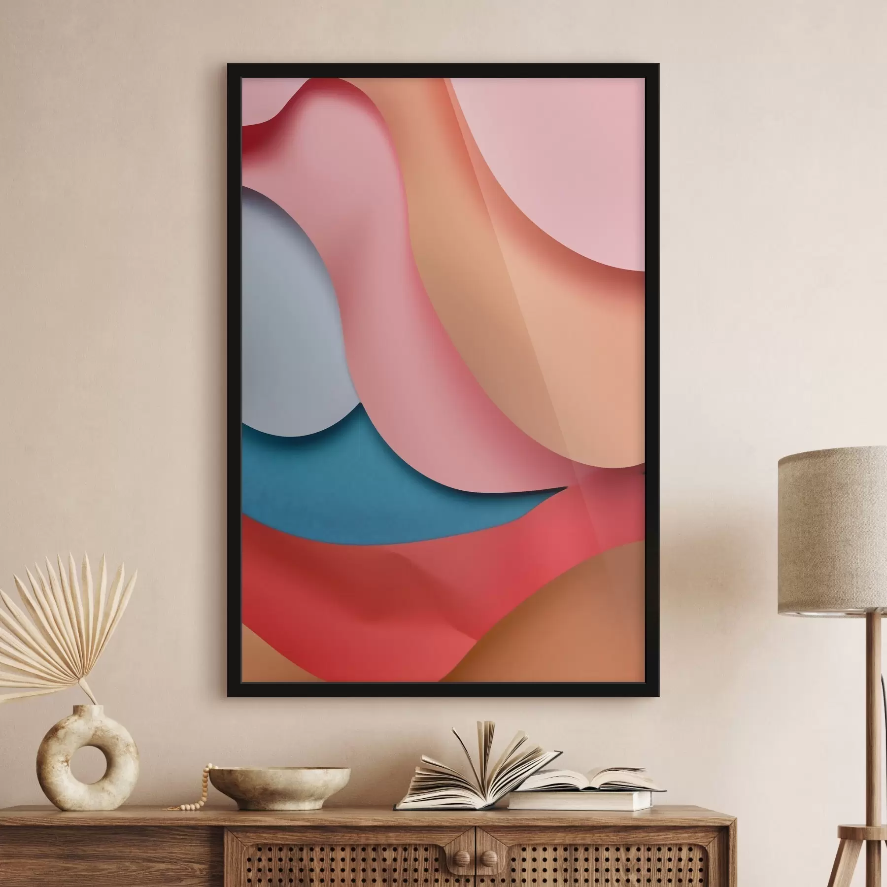 Papier peint Abstraction volumétrique dans les tons corail f49743