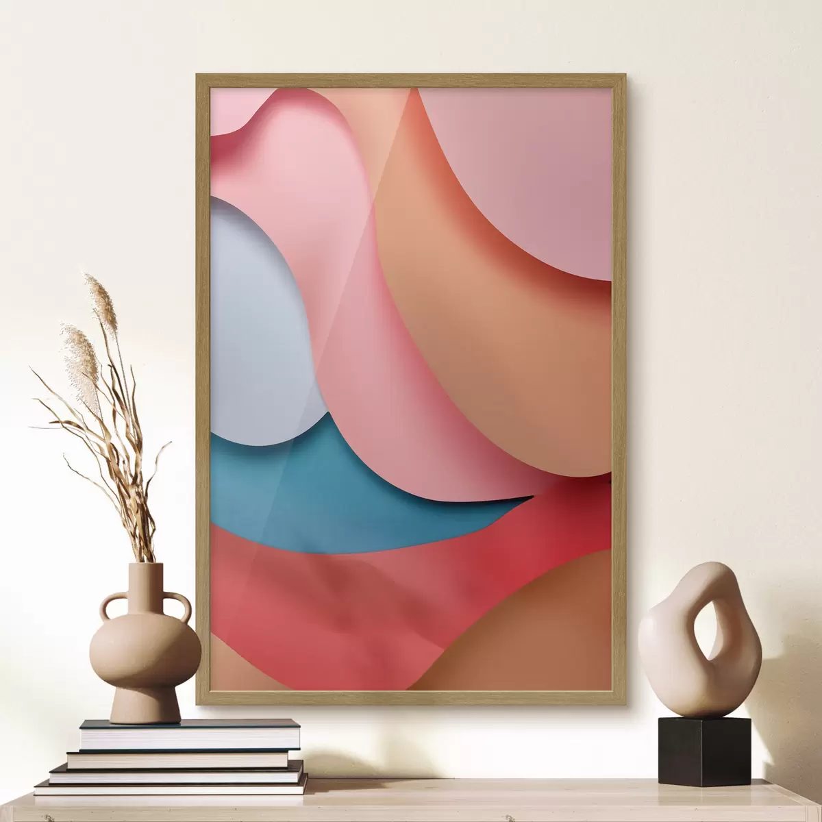 Poster Abstraction volumétrique dans les tons corail f49743