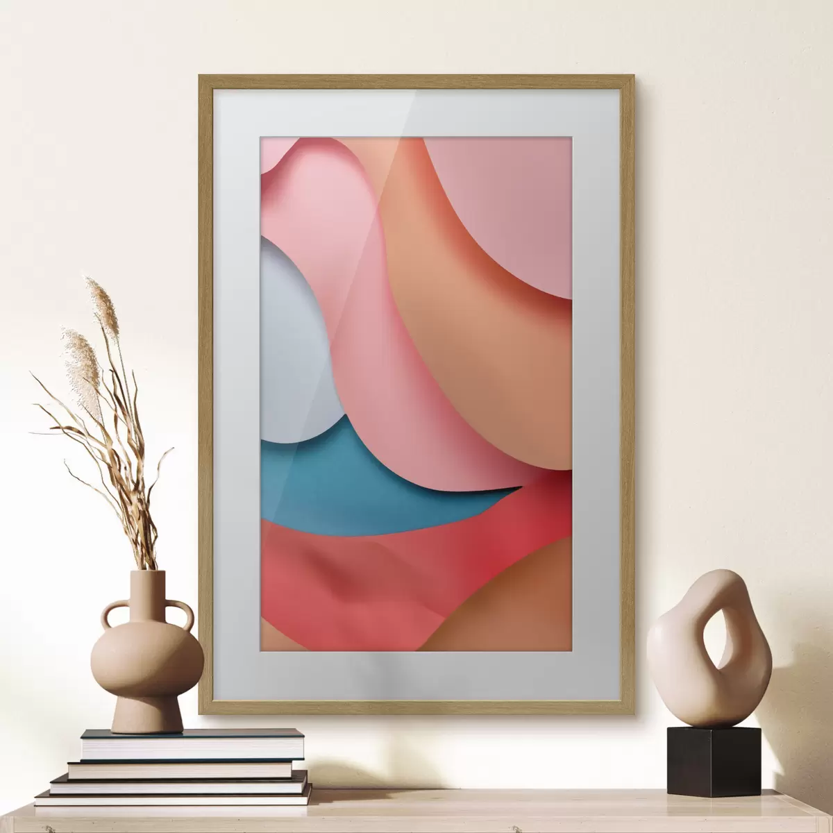 Poster Abstraction volumétrique dans les tons corail f49743