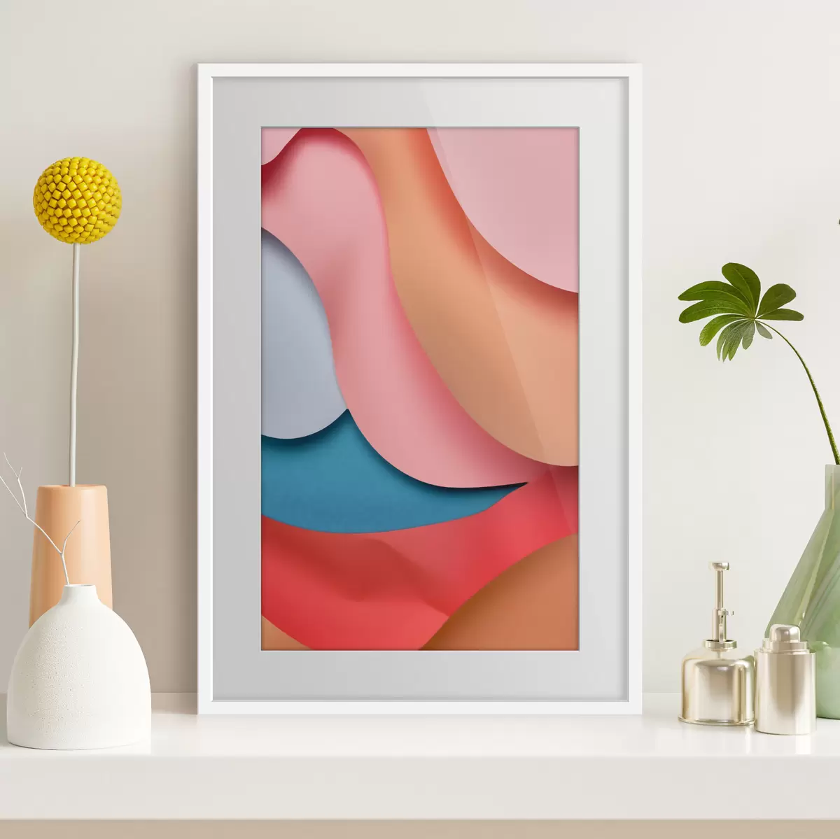 Poster Abstraction volumétrique dans les tons corail f49743