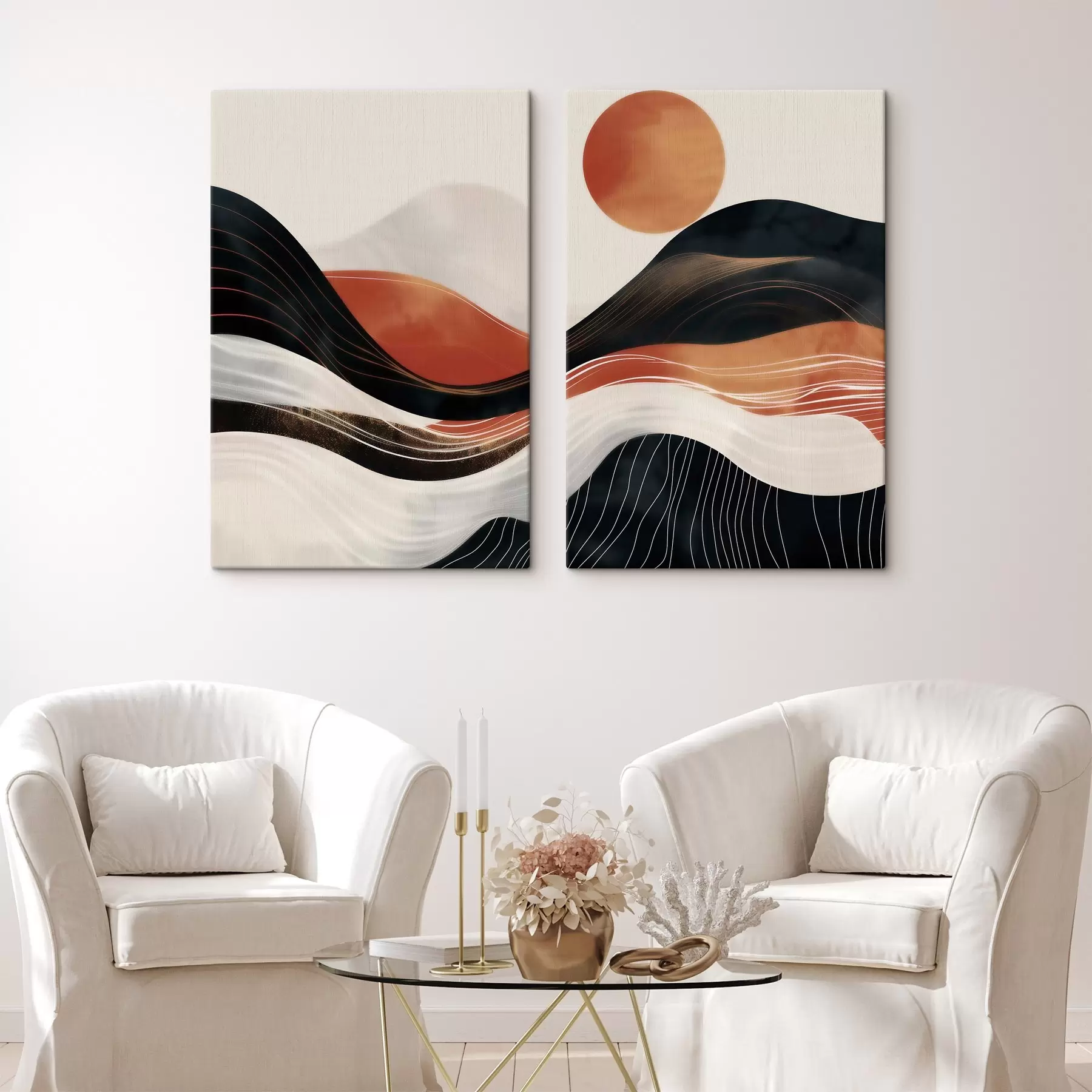 Tableau Paysage abstrait en terre cuite m30664