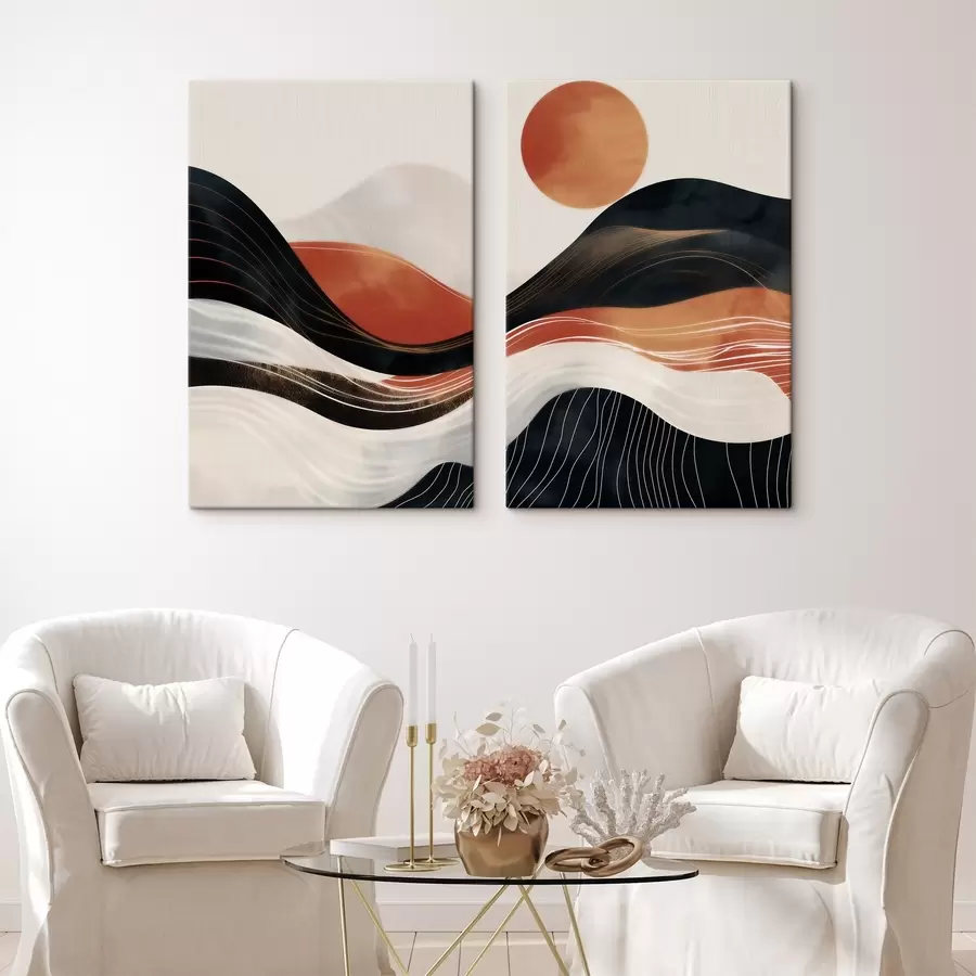 Tableau Paysage abstrait en terre cuite m30664