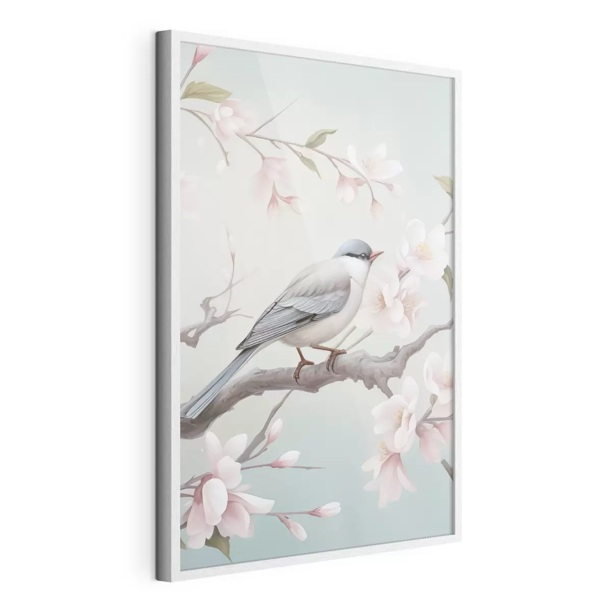 Poster Un oiseau perché sur une branche en fleurs f49550