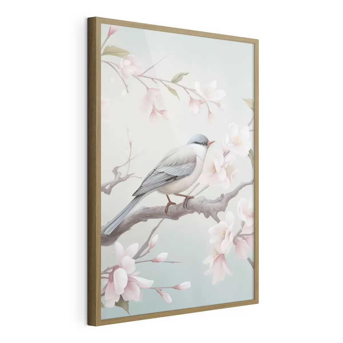 Poster Un oiseau perché sur une branche en fleurs f49550