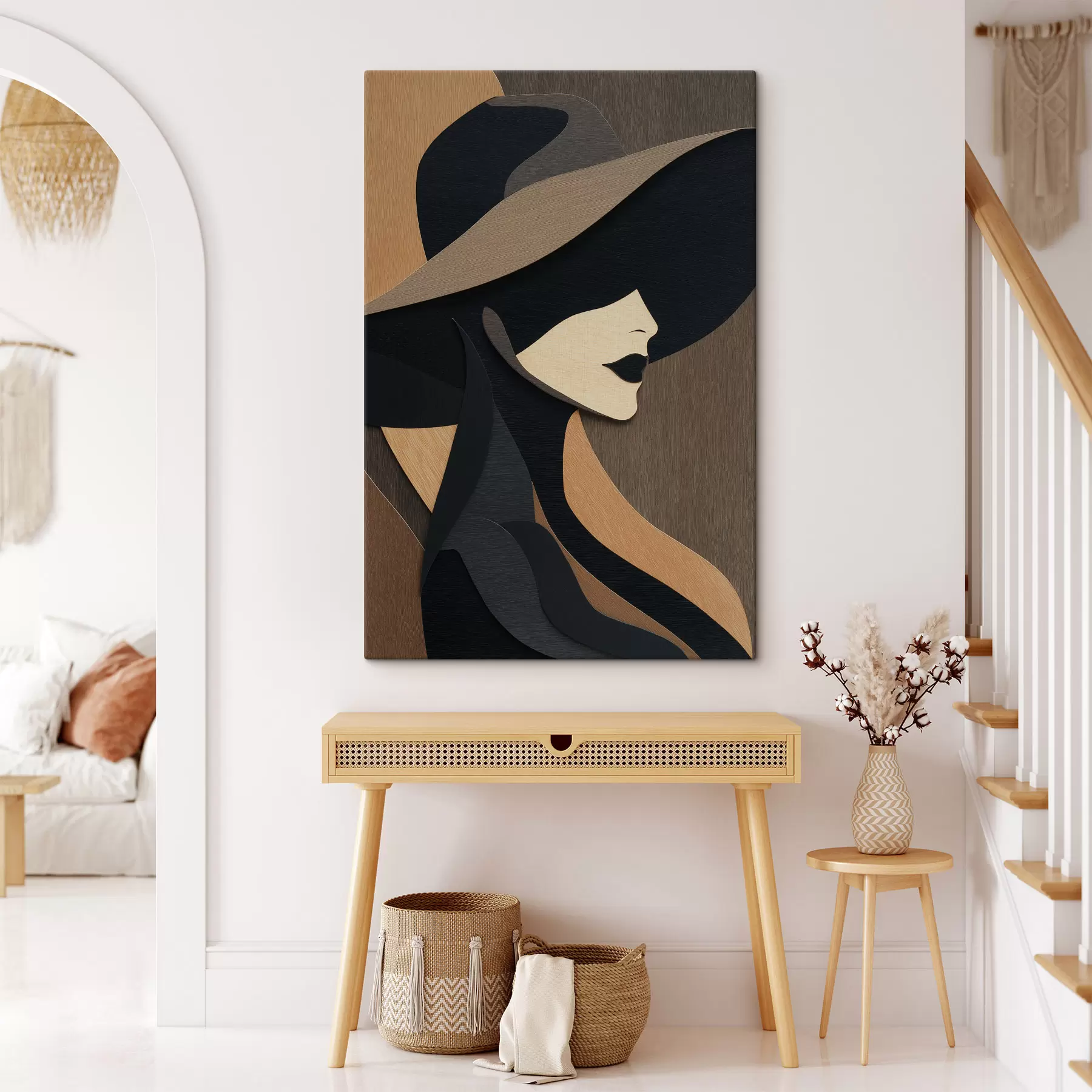 Tableau Silhouette d'une femme au chapeau s49824