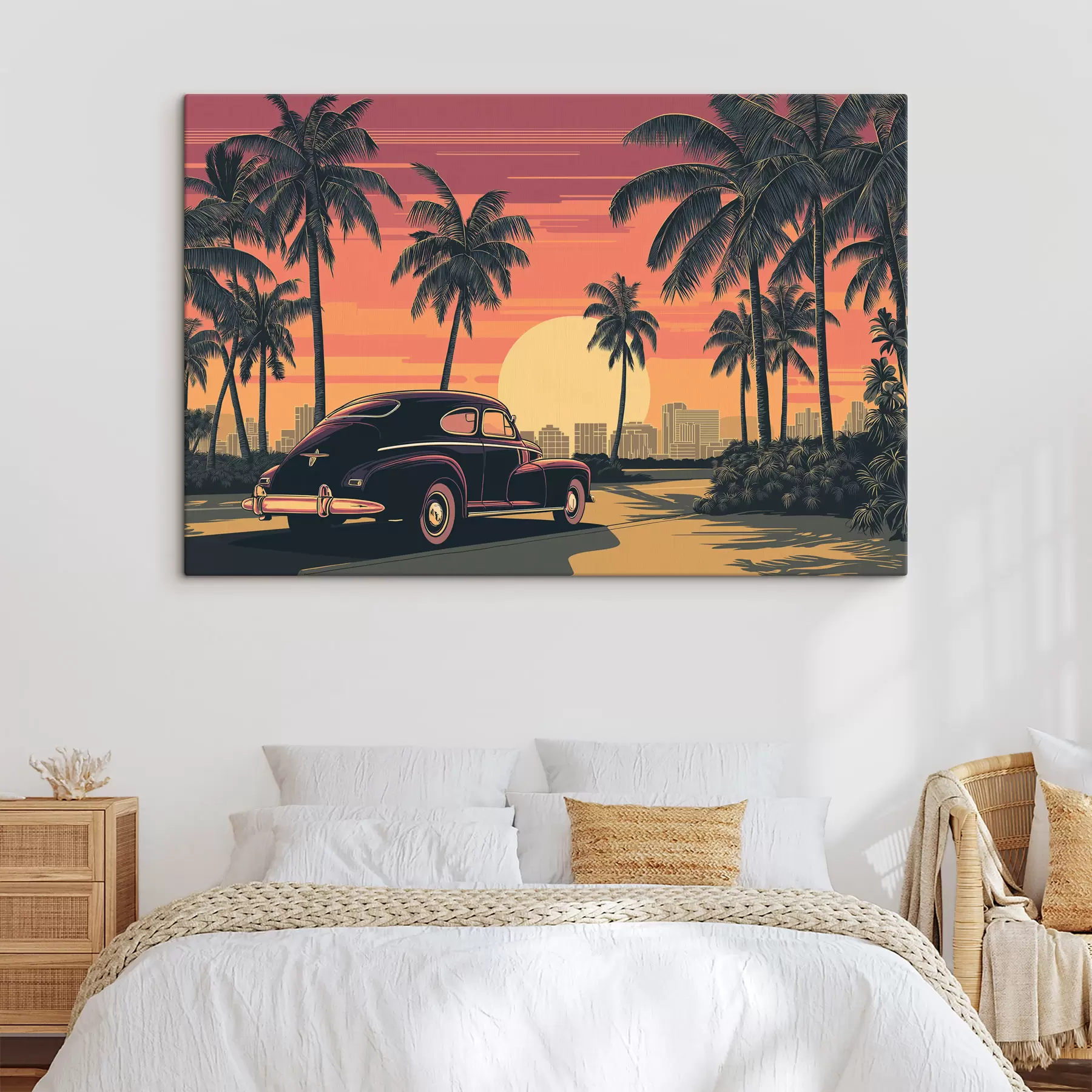 Tableau Voiture ancienne avec des palmiers s49833