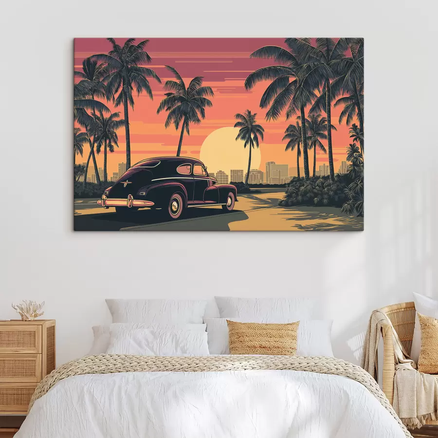 Tableau Voiture ancienne avec des palmiers s49833