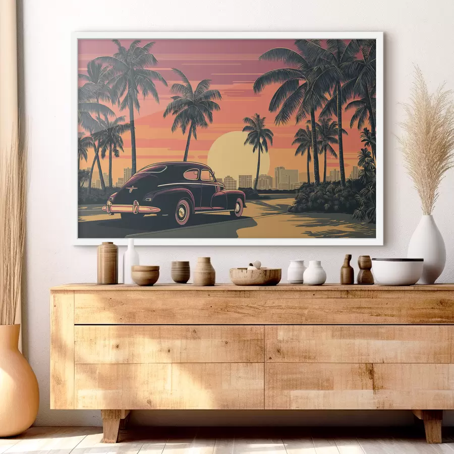 Papier peint Voiture ancienne avec des palmiers f49833